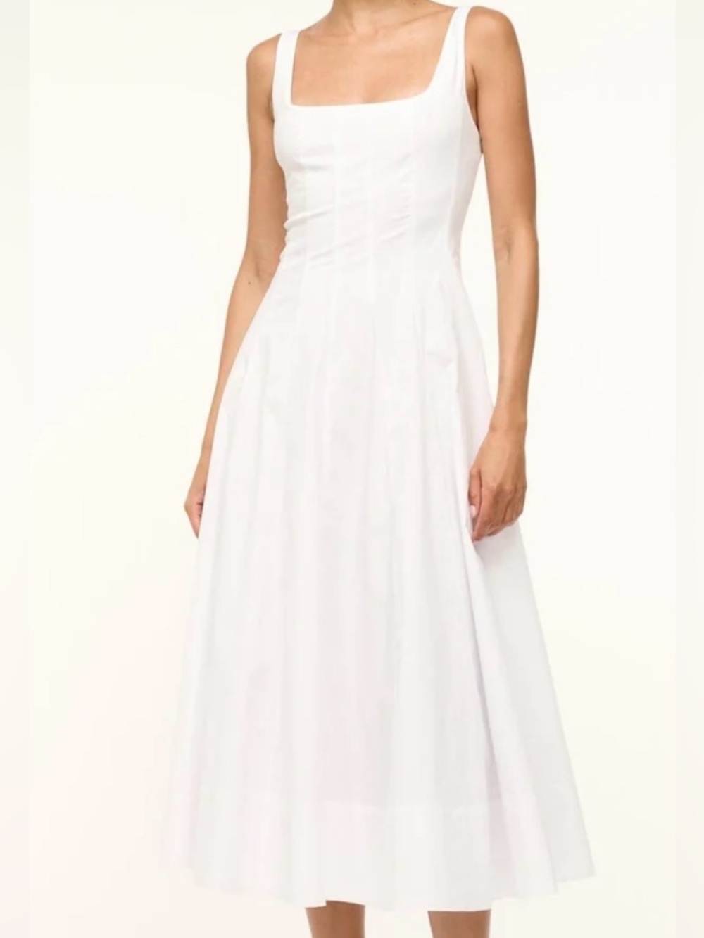 STAUD white Square Neck Midi Dress